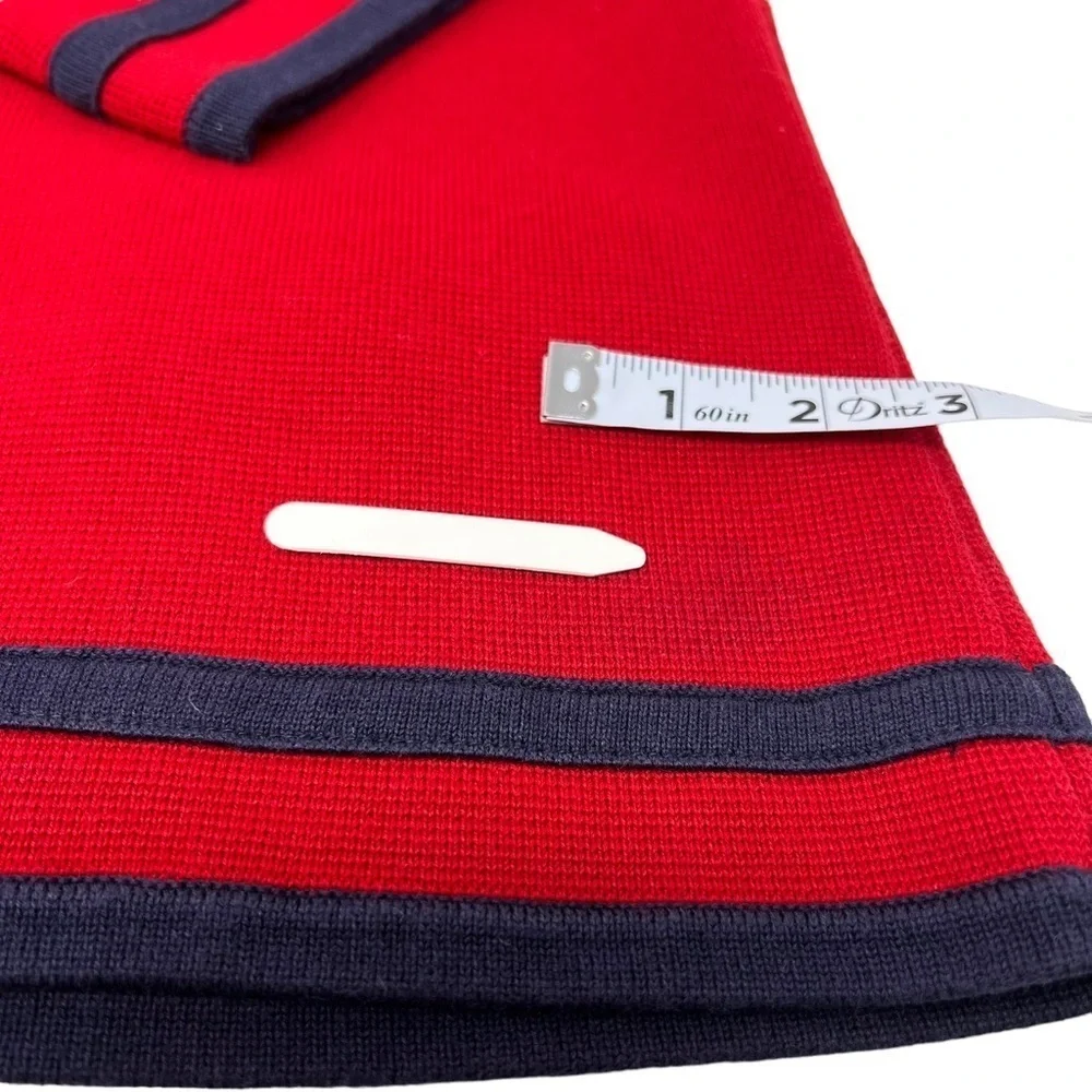Talbots Cardigan Sweater Red Navy Trim 3/4 Sleeve Pockets Heavy Knit Size Med P - Picture 12 of 12